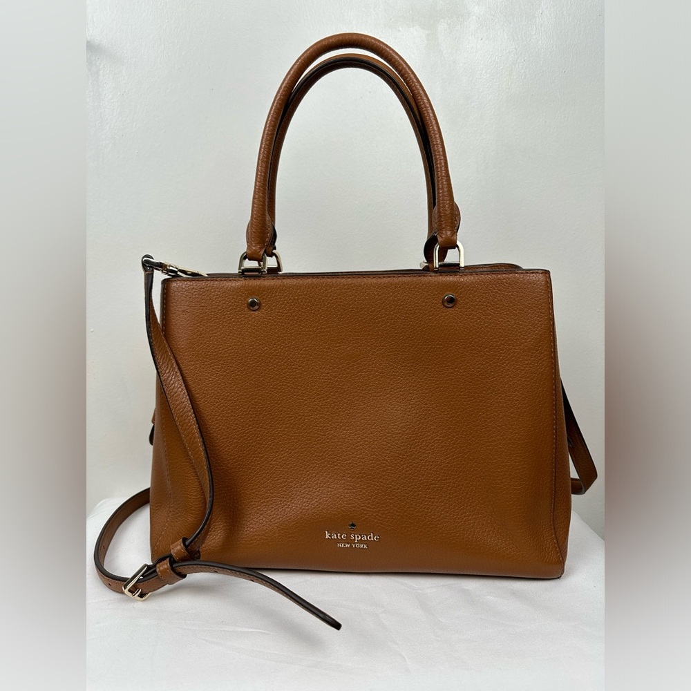 Kate Spade New York Leather Satchel Crossbody Bag Brown Pebbled Top Handle Purse